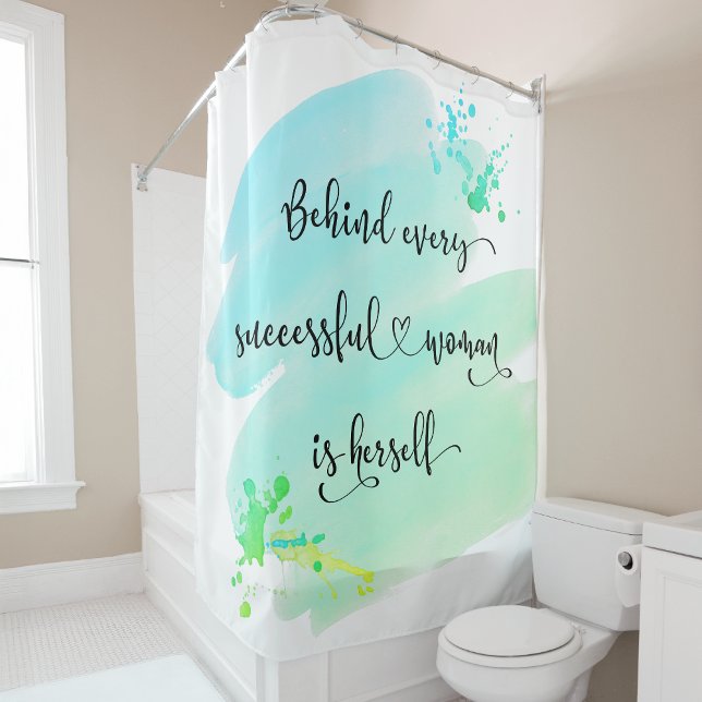Successful Woman Quote Script Turquoise Watercolor Shower Curtain (Creator Uploaded)