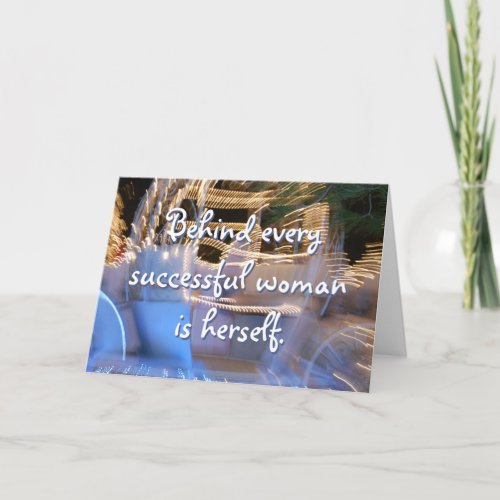 Successful woman quote sparkly gold carriage photo card