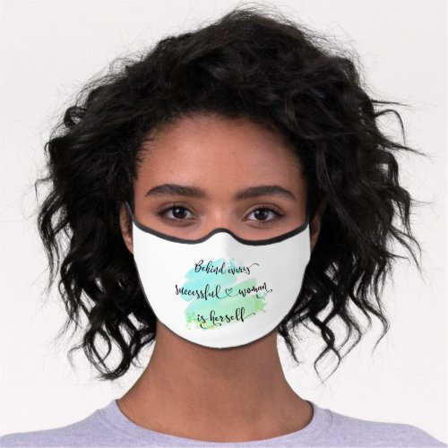 Successful Woman Quote Typography Blue Watercolor  Premium Face Mask