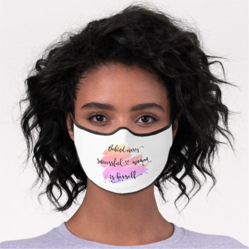 Successful Woman Quote Typography Pink Watercolor  Premium Face Mask