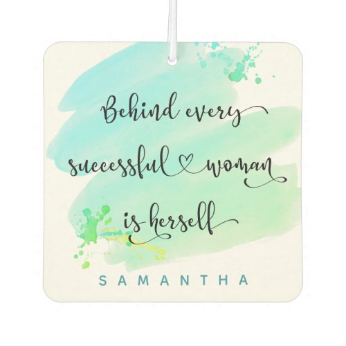 Successful Woman Script Blue Watercolor Photo Name Air Freshener