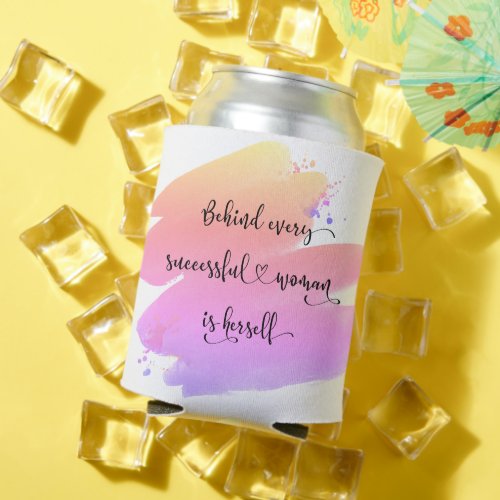 Successful Woman Script Chic Pink Watercolor Ombre Can Cooler