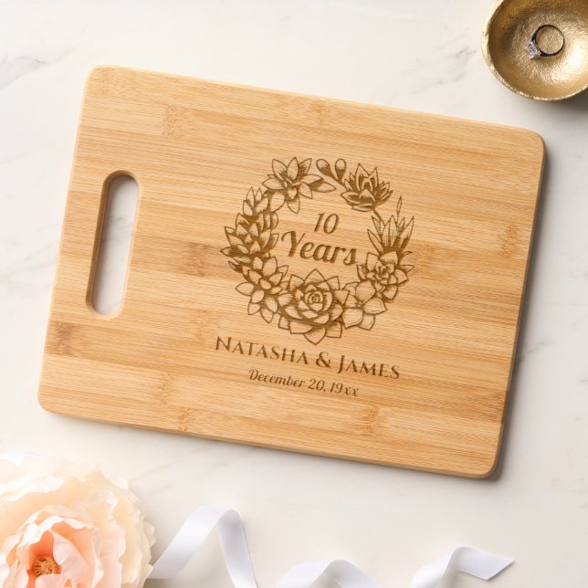 Succulants Personalized Wedding Anniversary Engraved Cutting Board (Wedding)