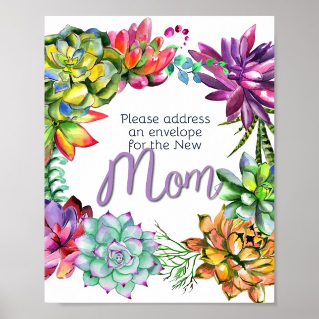Succulent Address an Envelope Sign | Baby Shower (Front)