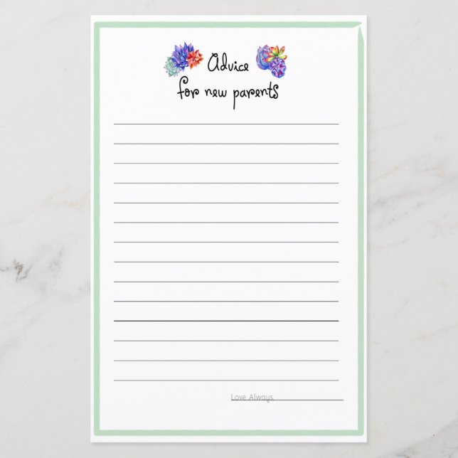 Succulent Advice for Parents Baby Shower (Front)