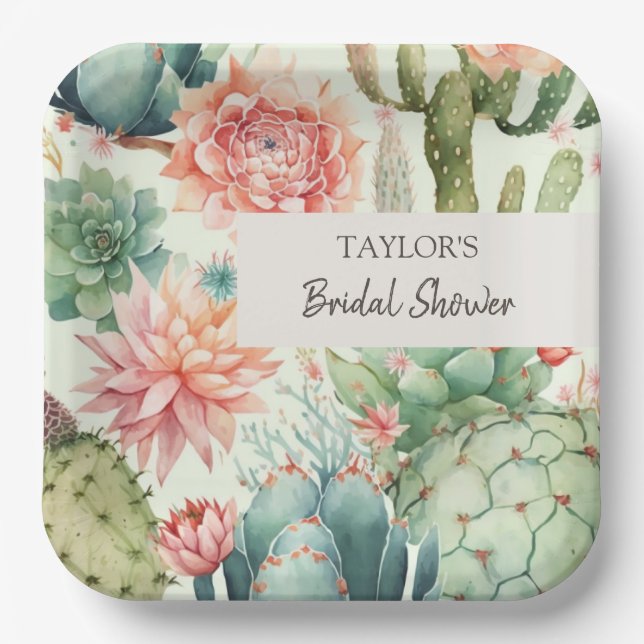 Succulent and Cactus Flowers Paper Plates (Front)
