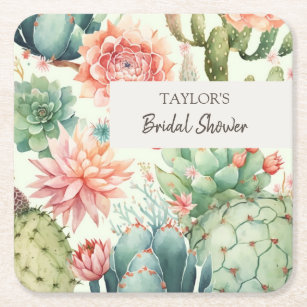 Succulent and Cactus Flowers Square Paper Coaster
