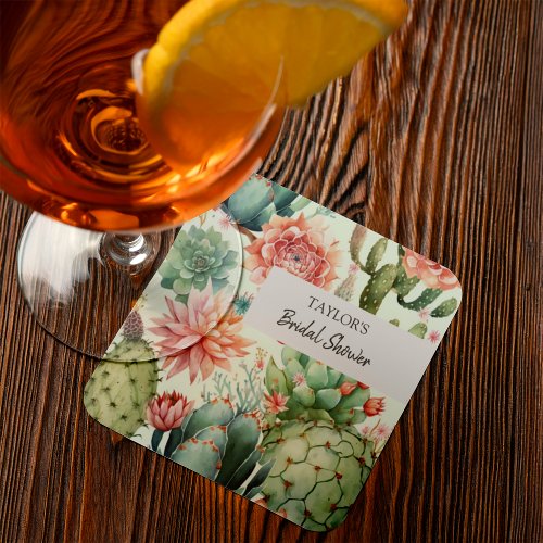 Succulent and Cactus Flowers Square Paper Coaster