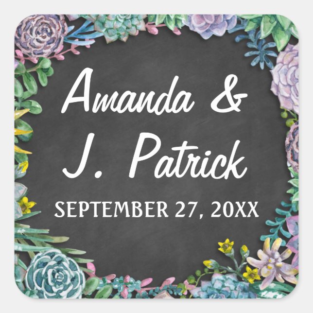 Succulent and Chalkboard Wedding Favor Stickers (Front)