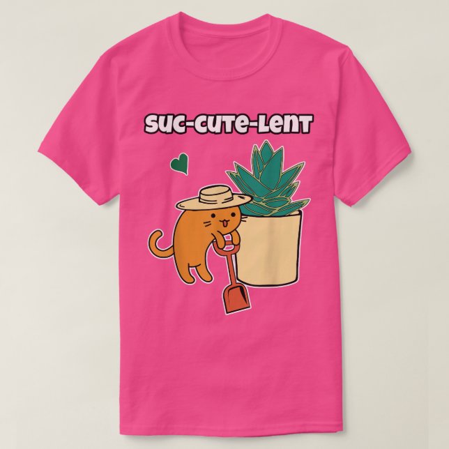 Succulent and Cute Cartoon Cat Potted Plant Garden T-Shirt (Design Front)