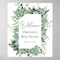 Succulent and Eucalyptus Baby Shower Welcome Poster