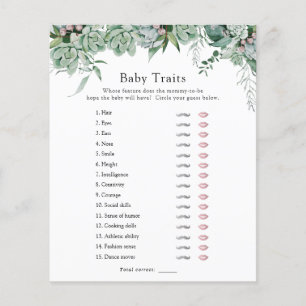 Succulent and Eucalyptus Baby Traits Shower Game