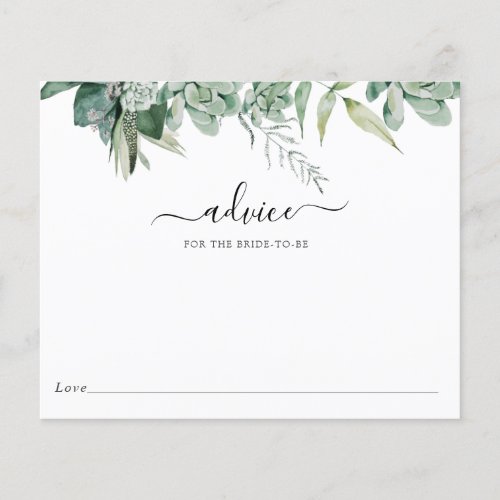 Succulent and Eucalyptus Bridal Advice Card
