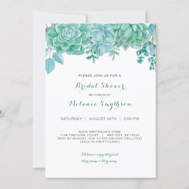 Succulent and eucalyptus bridal shower invite 3961 (Front)
