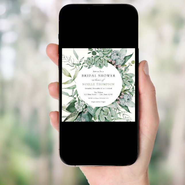 Succulent and Eucalyptus Greenery Bridal Shower Invitation (Front Digital)