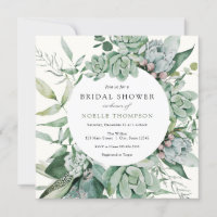 Succulent and Eucalyptus Greenery Bridal Shower Invitation