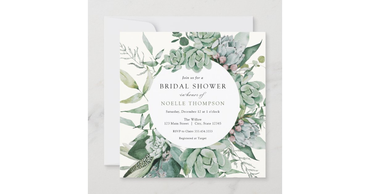 Succulent and Eucalyptus Greenery Bridal Shower Invitation Zazzle