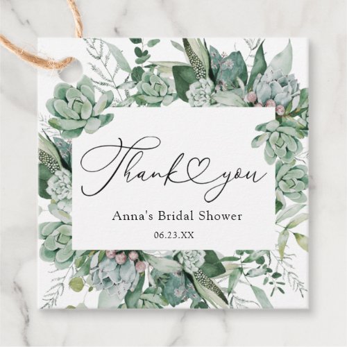 Succulent and Eucalyptus Greenery Thank You Favor Tags