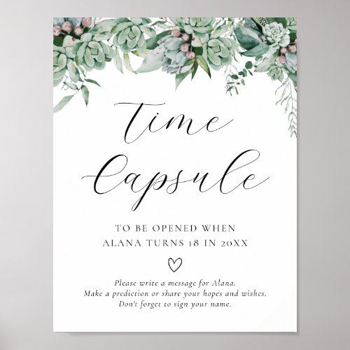 Succulent and Eucalyptus Greenery Time Capsule Poster