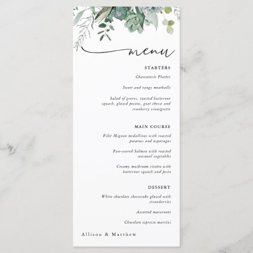 Succulent and Eucalyptus Greenery Wedding Menu