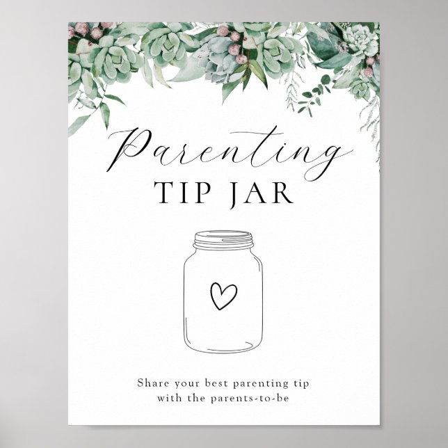 Succulent and Eucalyptus Parenting Tip Jar Poster (Front)