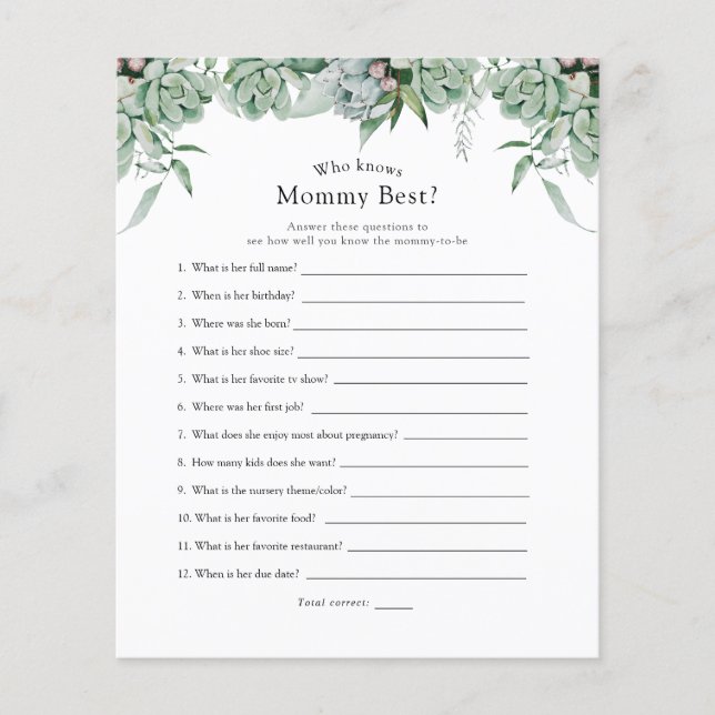 Succulent and Eucalyptus Who Knows Mommy Best (Front)