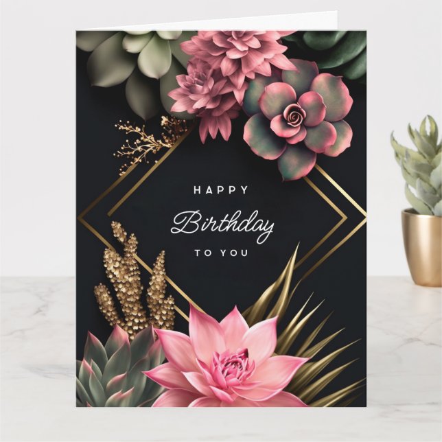 Succulent and flowers background card (Small Plant)