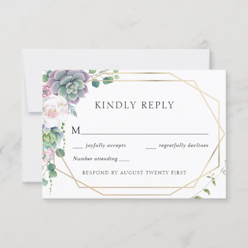 Succulent and Gold Frame Wedding Response Card