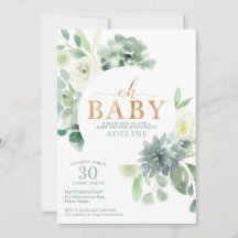 Succulent and Greenery Baby Shower Invitation