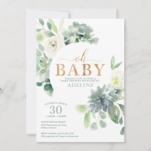 Succulent and Greenery Baby Shower Invitation
