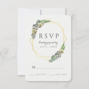 Succulent and Greenery Gold Geometric RSVP Card