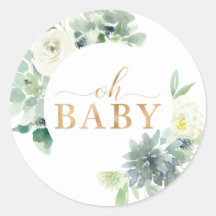 Succulent and Greenery Oh Baby Sticker