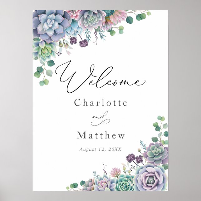 Succulent and Greenery Wedding Welcome Sign (Front)