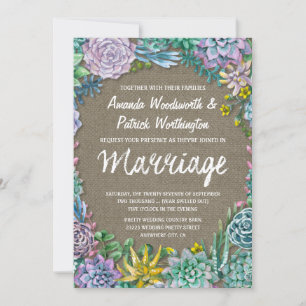 Succulent and Rustic Burlap Wedding Invitations