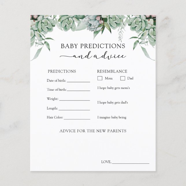 Succulent Baby Advice and Predictions Card (Front)