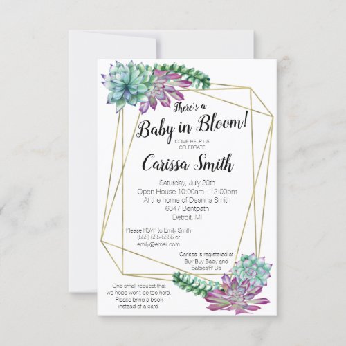 Succulent Baby In Bloom baby shower invitation