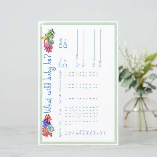 Succulent Baby Predictor Baby Shower (Standing Front)