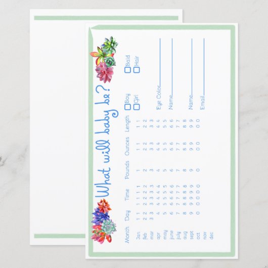 Succulent Baby Predictor Baby Shower (Front/Back)