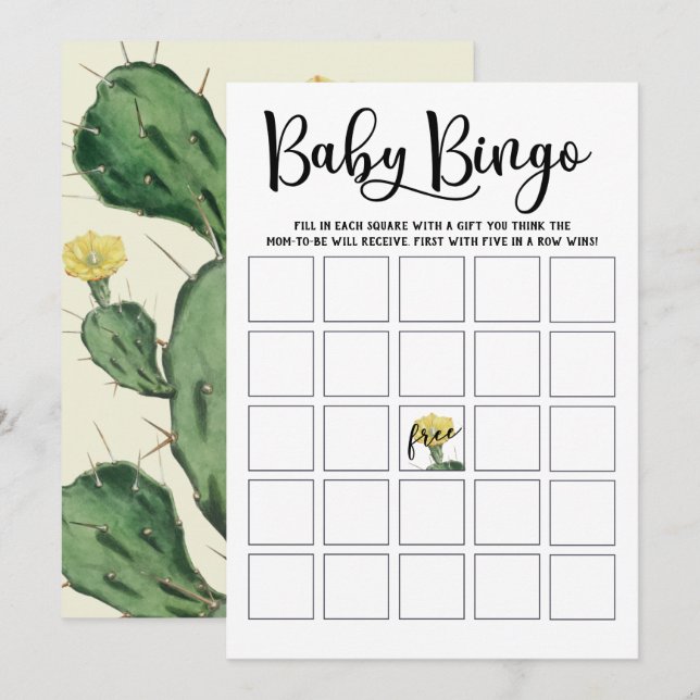 Succulent Baby Shower Bingo Card (Front/Back)