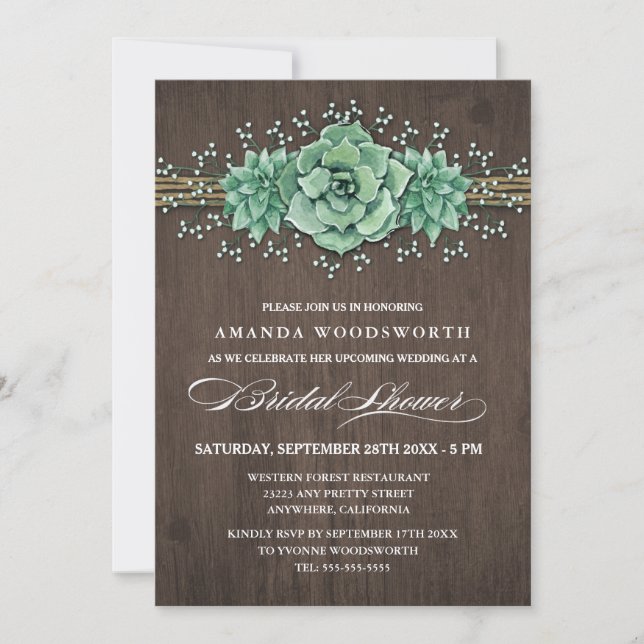 Succulent Baby's Breath Bridal Shower Invitations (Front)