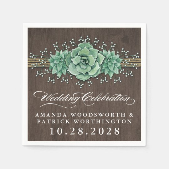 Succulent Baby S Breath Rustic Wedding Napkins Zazzle Succulent Baby S Breath Rustic Wedding Napkins