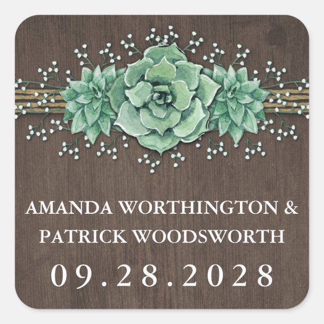 Succulent Baby's Breath Rustic Wedding Stickers (Front)