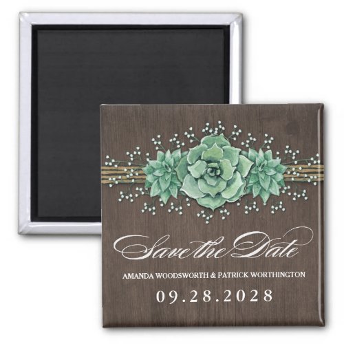 Succulent Babys Breath Wedding Save the Date Magnet