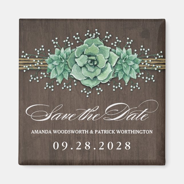 Succulent Baby's Breath Wedding Save the Date Magnet (Front)