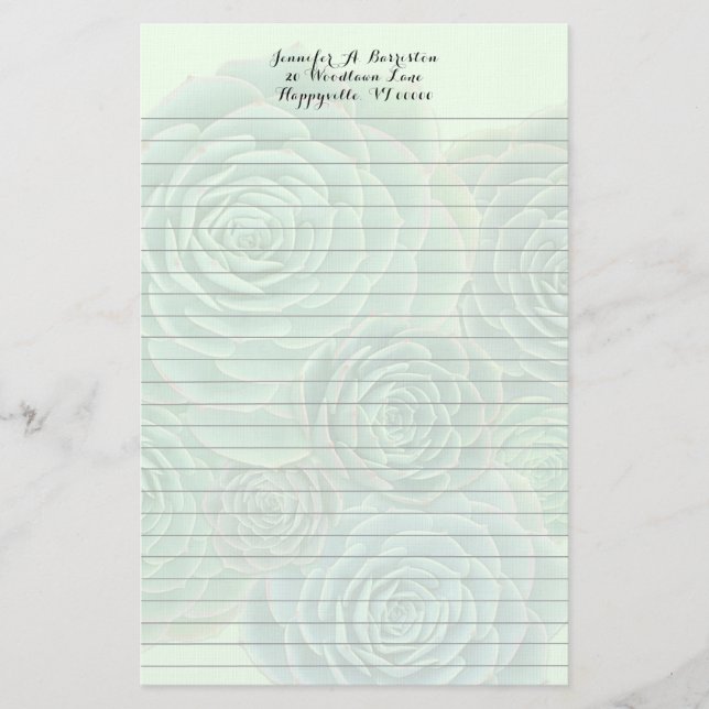 Succulent Background Personal Lined Writing Paper (Front)