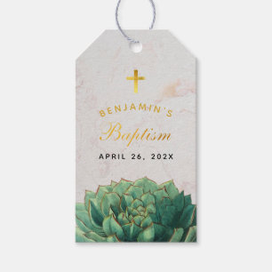 Succulent Baptism Favor Elegant Faux Gold Script Gift Tags