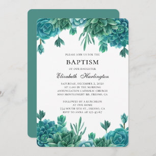 Succulent baptism. Watercolor mint cactus. Cacti Invitation
