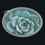 Succulent Belt Buckle<br><div class="desc">Rich with spiky texture,  this aqua,  seafoam green succulent is planted in a bed of tan pebbles.</div>