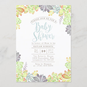 Succulent Bliss Watercolor Baby Shower Invite