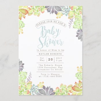 Succulent Bliss Watercolor | Baby Shower Invite by RedefinedDesigns at Zazzle